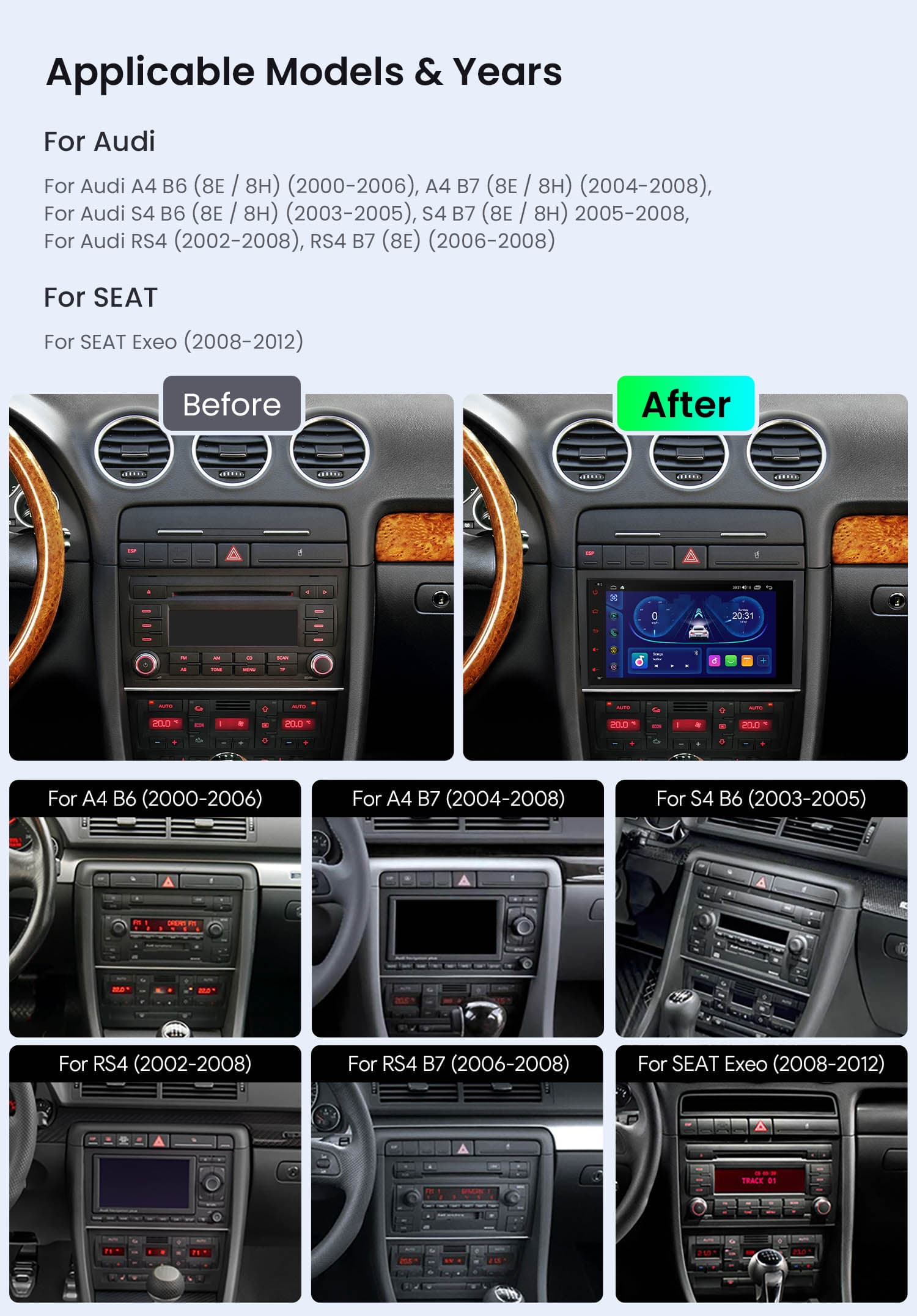 Audi A4 B6/B7 and SEAT Exeo 8 inch Android Head Unit with Wireless CarPlay and Android Auto | IDS80A4AL, image 14 of 15