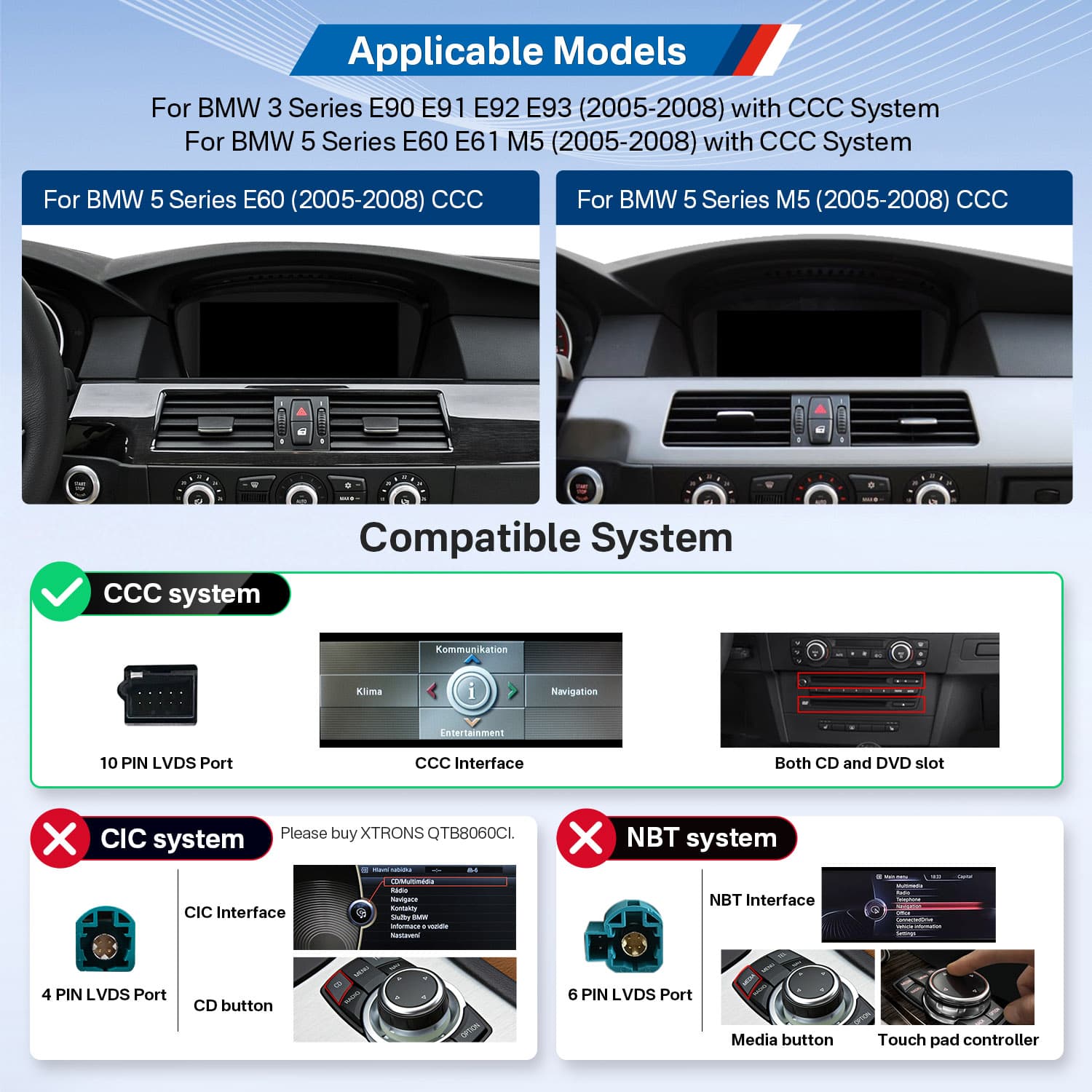 BMW 3 Series E90 and 5 Series E60 CCC 8.8″ Android Screen with Wireless CarPlay | QTB8060CC, image 15 of 16