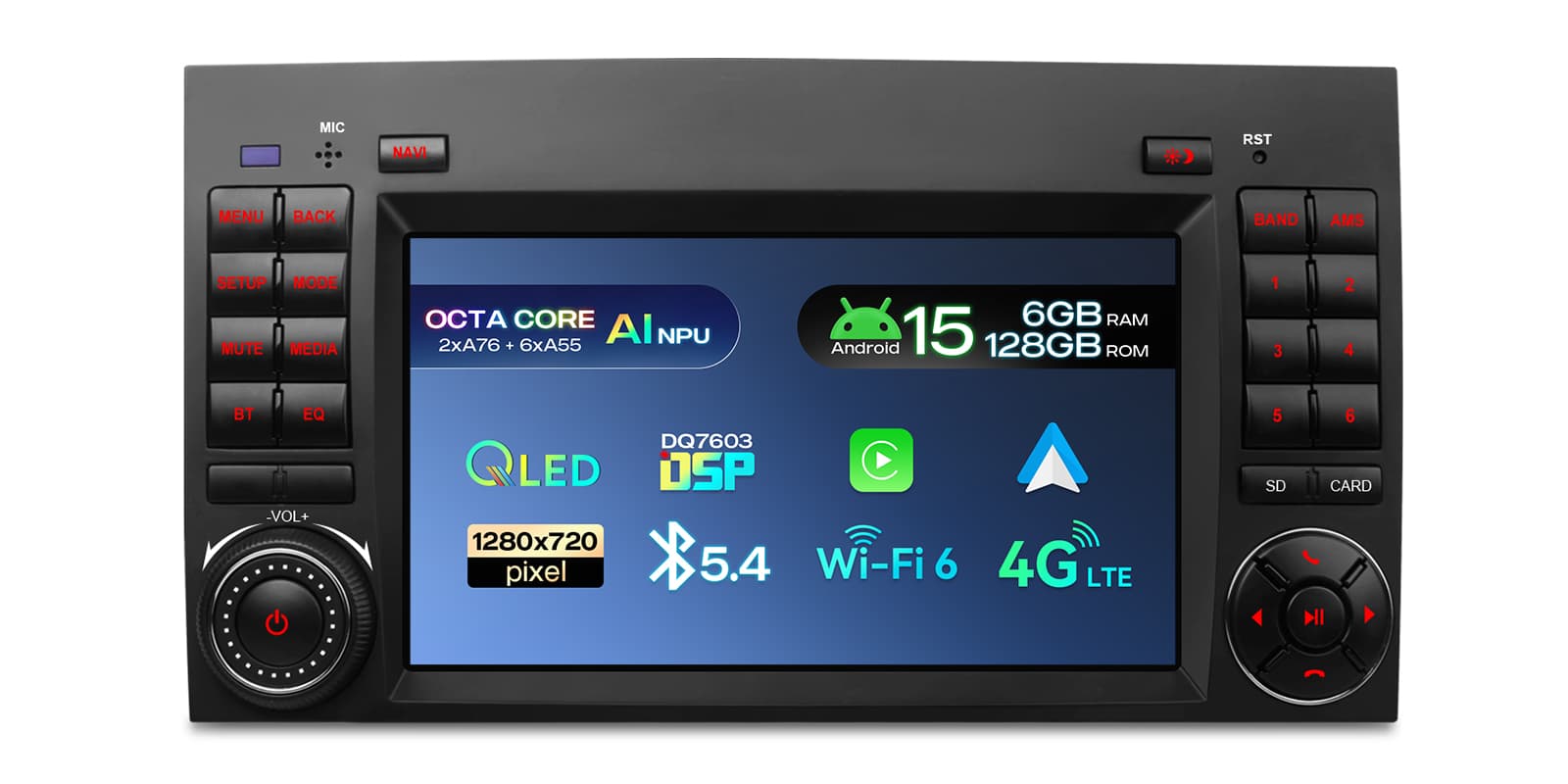 Mercedes-Benz and Volkswagen 7 inch Android 15 Head Unit with Wireless CarPlay, Android Auto and 4G | UAH75M245L, image 4 of 15